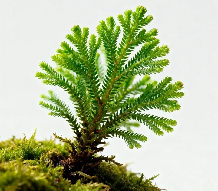 A green clubmoss frond, the botanical source of huperzine-A